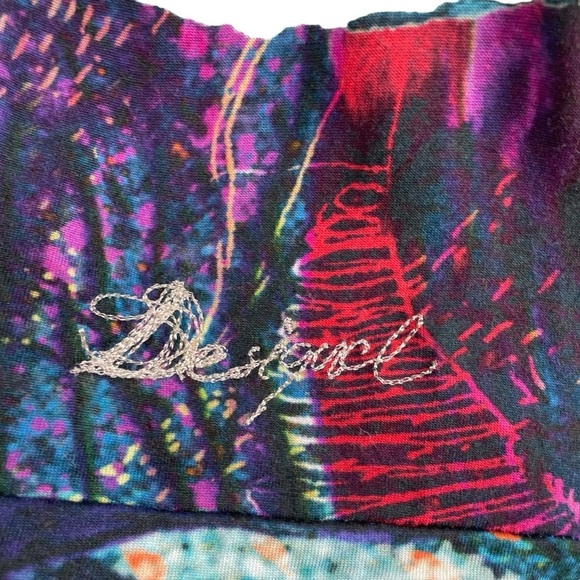 Desigual | White Blue Floral Mixed Media Short Sleeve Top - Picture 4 of 11